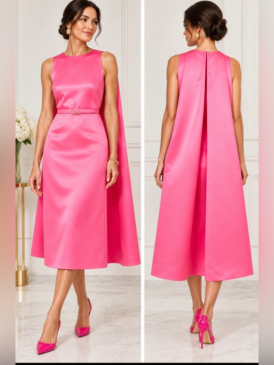 Trina Turk Dresses & Skirts - Trina Turk Baroness Cape Dress Pink Satin Belted Midi Size 6 NWT